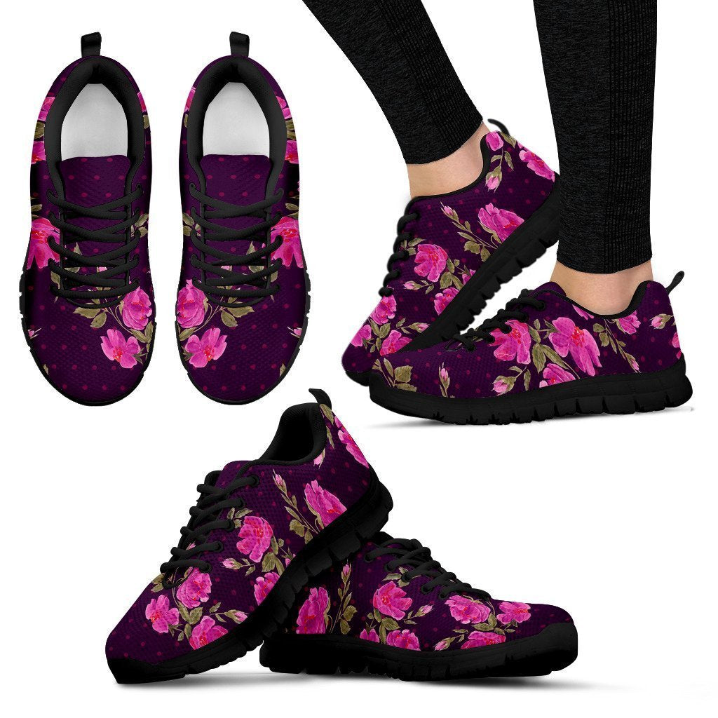 Purple Floral Flower Pattern Print Women's Sneakers