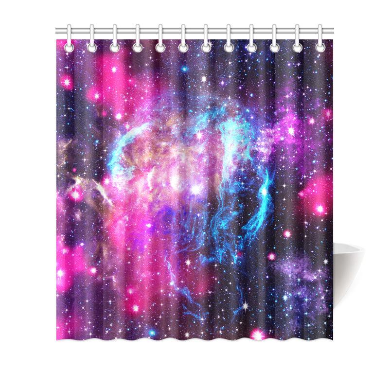 Purple Galaxy Space Blue Stardust Print Bathroom Shower Curtain