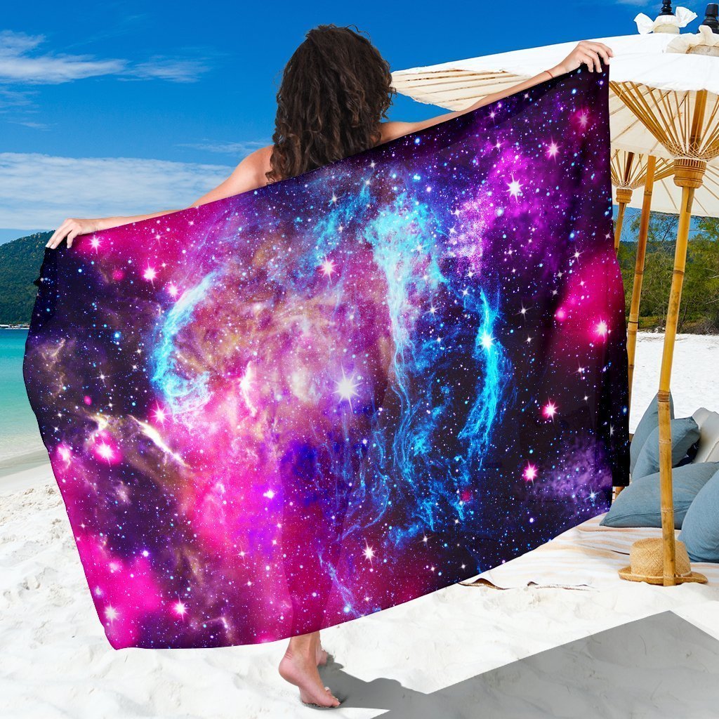 Purple Galaxy Space Blue Stardust Print Beach Sarong Wrap