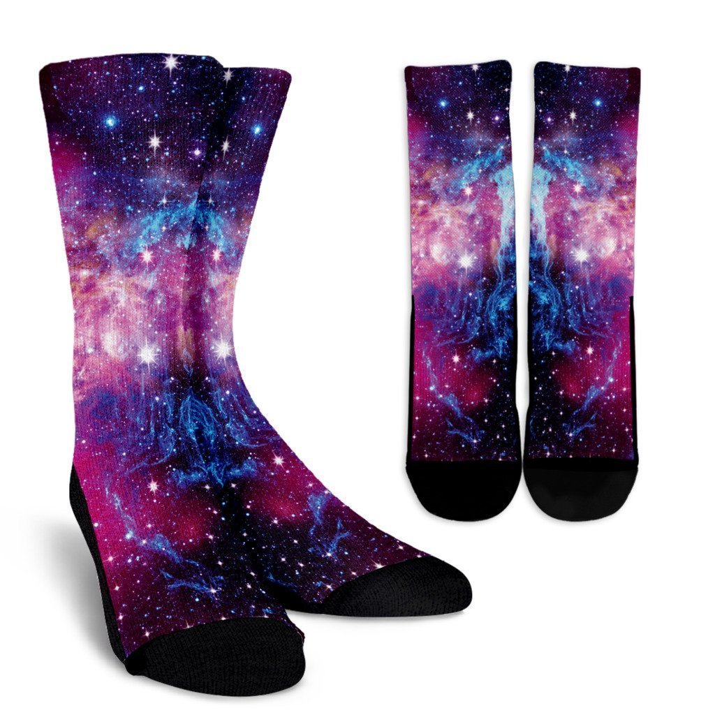 Purple Galaxy Space Blue Stardust Print Crew Socks