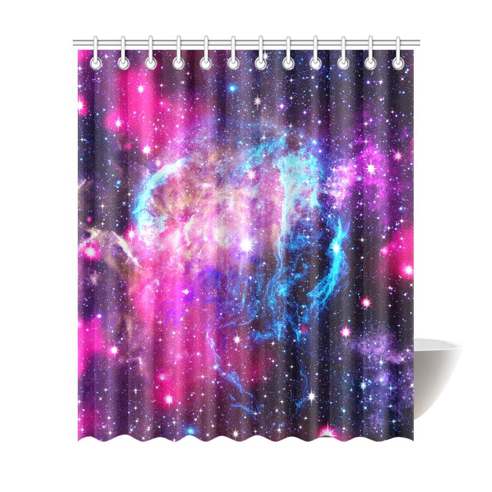 Purple Galaxy Space Blue Stardust Print Extra Long Shower Curtain