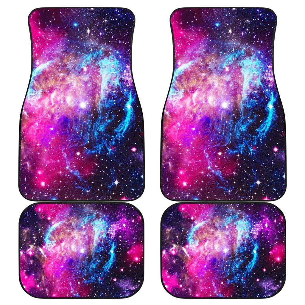 Purple Galaxy Space Blue Stardust Print Front and Back Car Floor Mats