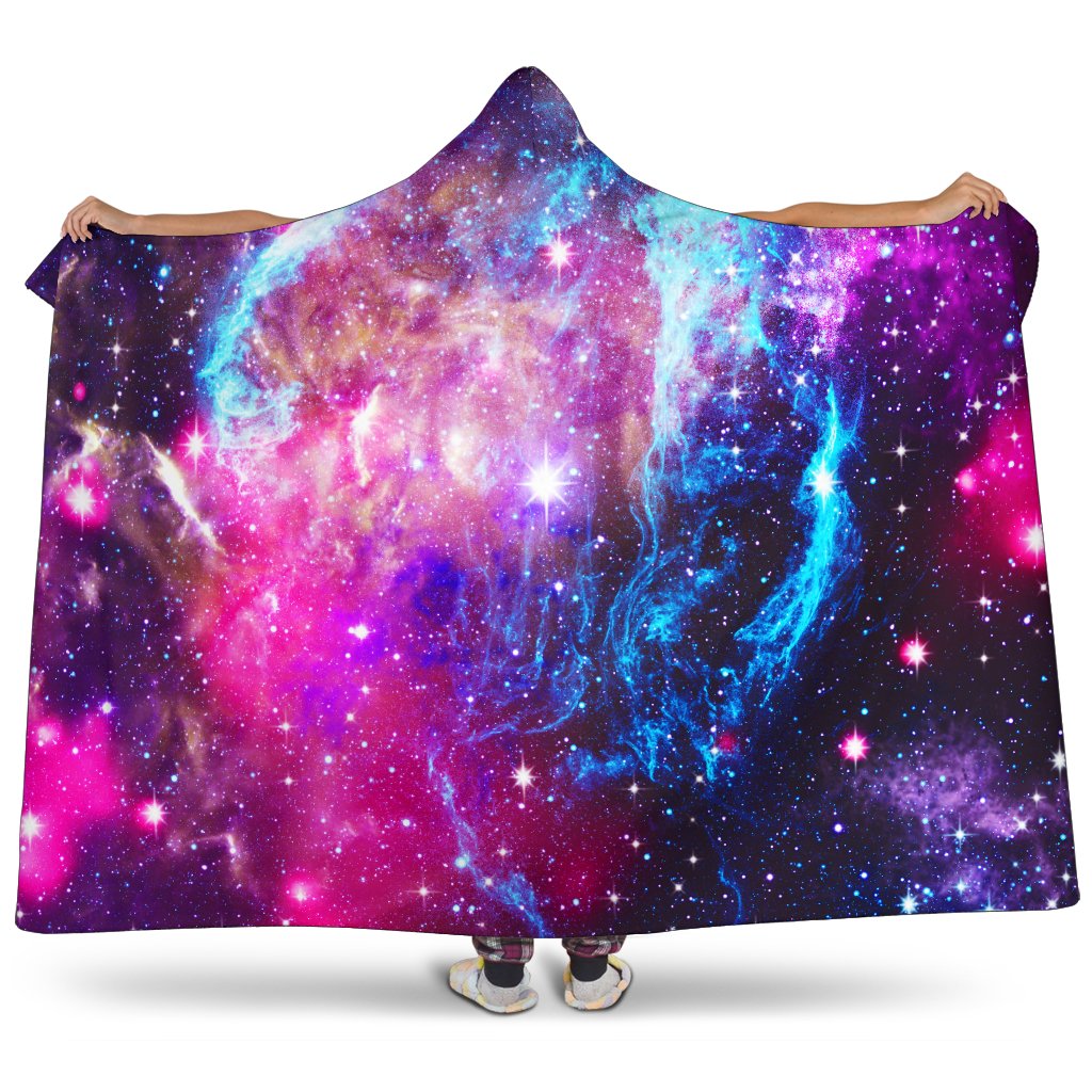 Purple Galaxy Space Blue Stardust Print Hooded Blanket