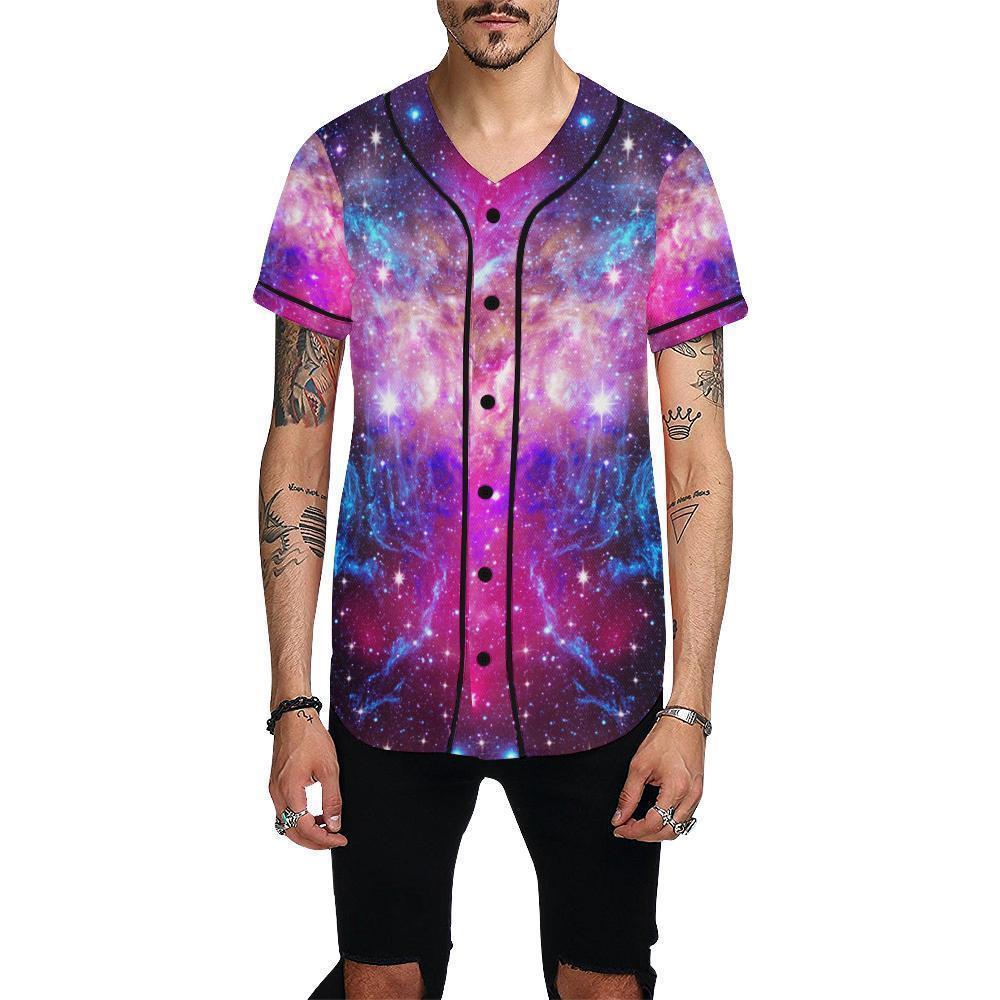 Purple Galaxy Space Blue Stardust Print Men's Baseball Jersey