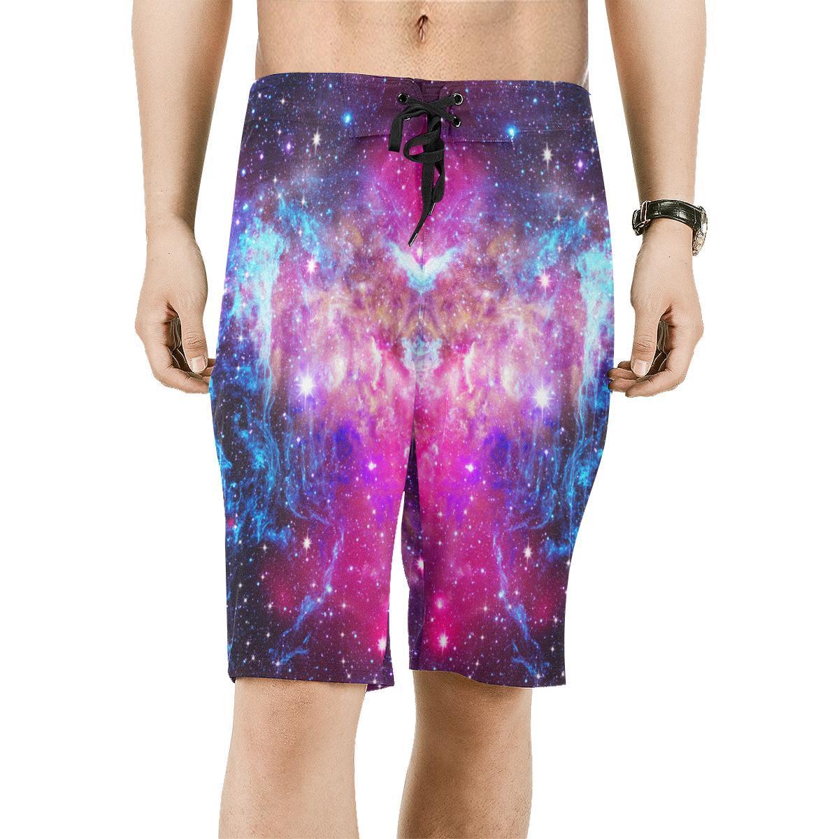 Purple Galaxy Space Blue Stardust Print Men's Board Shorts