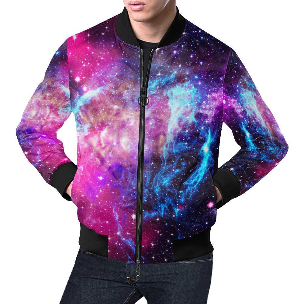 Purple Galaxy Space Blue Stardust Print Men's Bomber Jacket