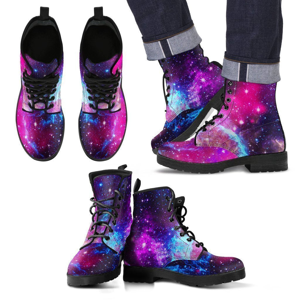 Purple Galaxy Space Blue Stardust Print Men's Boots