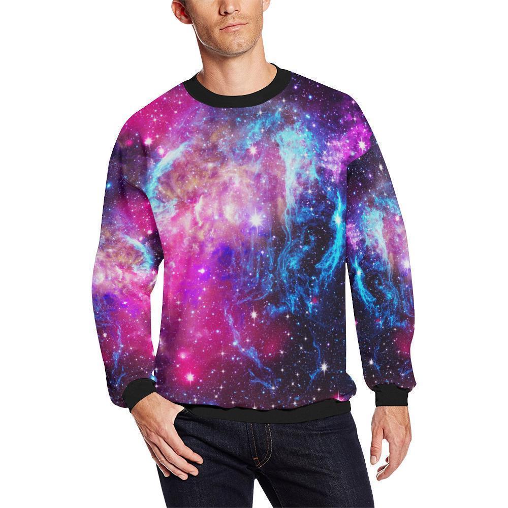 Purple Galaxy Space Blue Stardust Print Men's Crewneck Sweatshirt