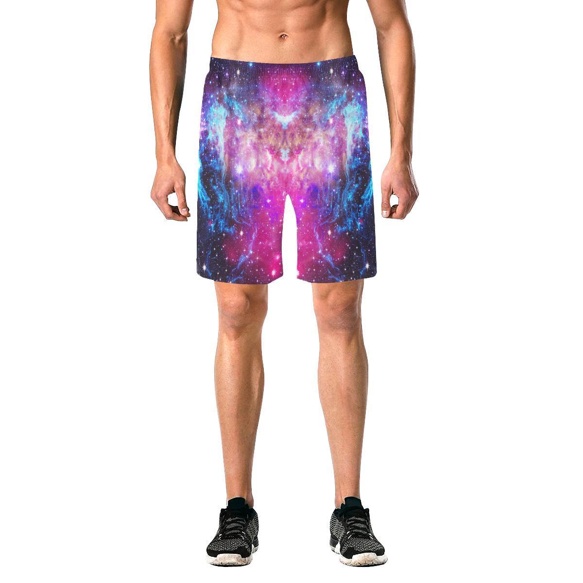 Purple Galaxy Space Blue Stardust Print Men's Elastic Board Shorts