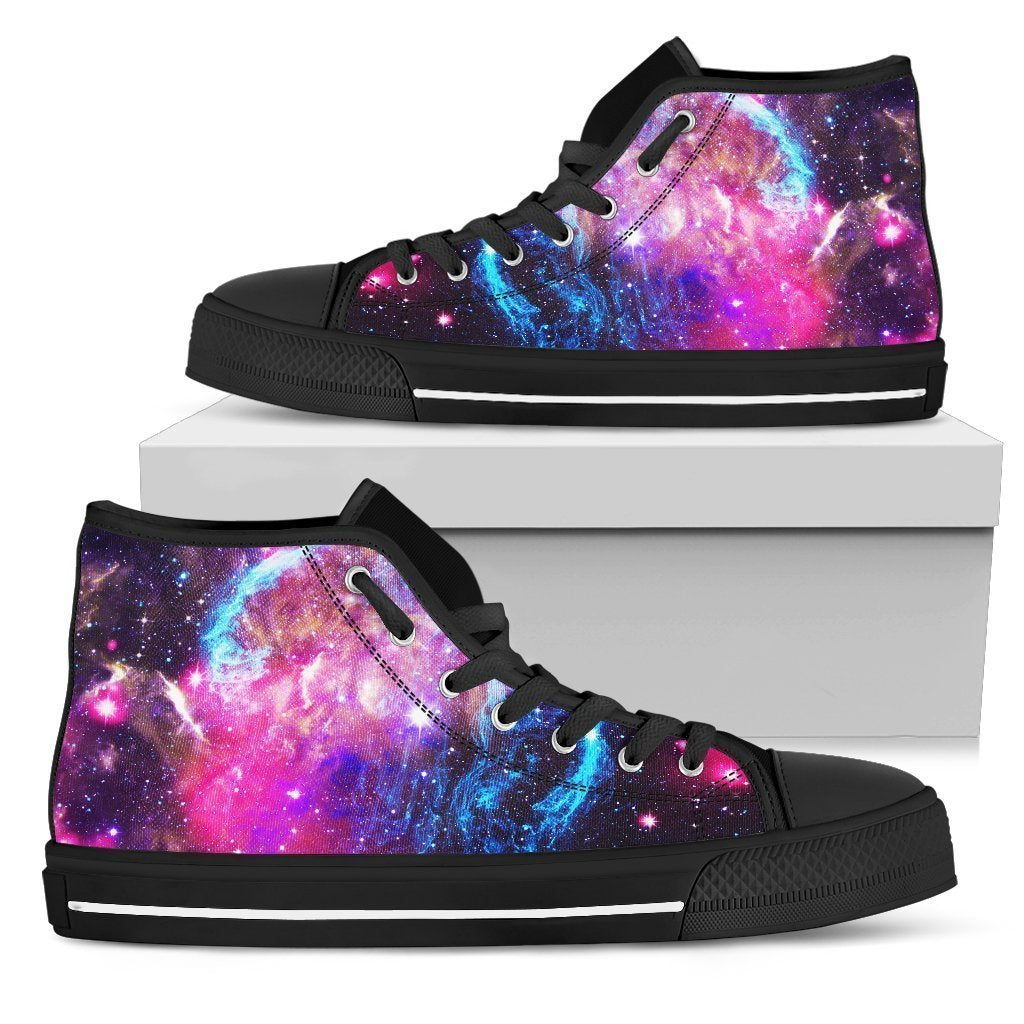 Purple Galaxy Space Blue Stardust Print Men's High Top Shoes