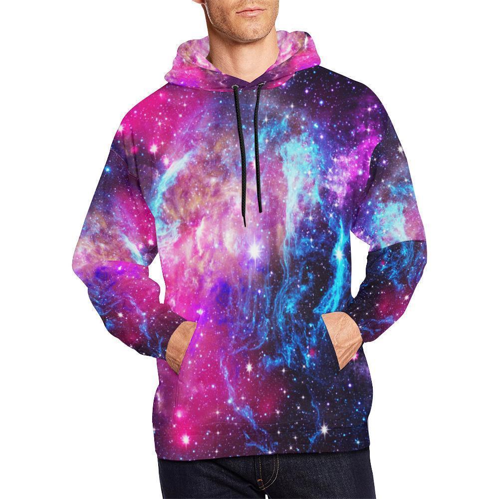 Purple Galaxy Space Blue Stardust Print Men's Pullover Hoodie