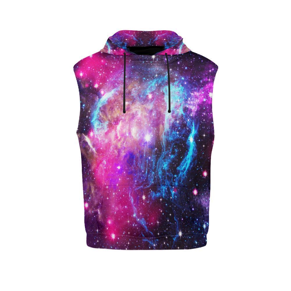 Purple Galaxy Space Blue Stardust Print Men's Sleeveless Hoodie