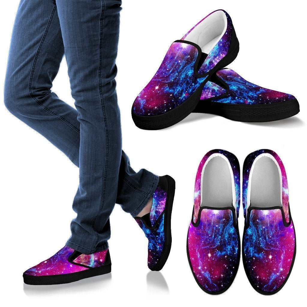 Purple Galaxy Space Blue Stardust Print Men's Slip On Shoes