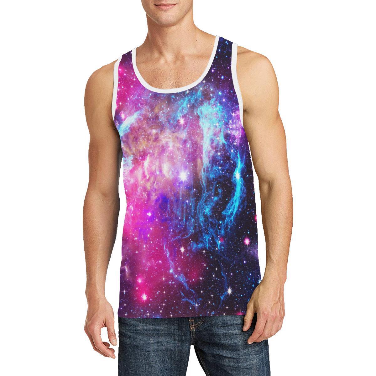 Purple Galaxy Space Blue Stardust Print Men's Tank Top