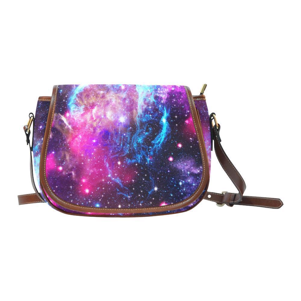 Purple Galaxy Space Blue Stardust Print Saddle Bag Crossbody Purse