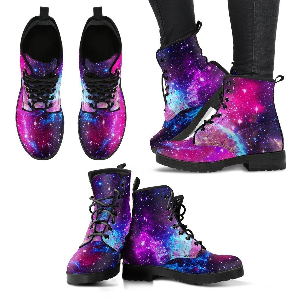 Purple Galaxy Space Blue Stardust Print Women's Boots