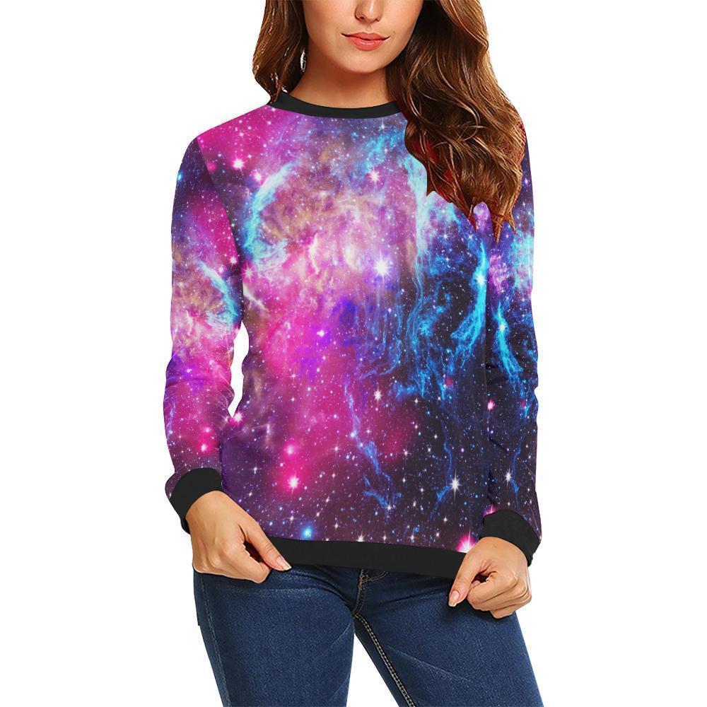 Purple Galaxy Space Blue Stardust Print Women's Crewneck Sweatshirt