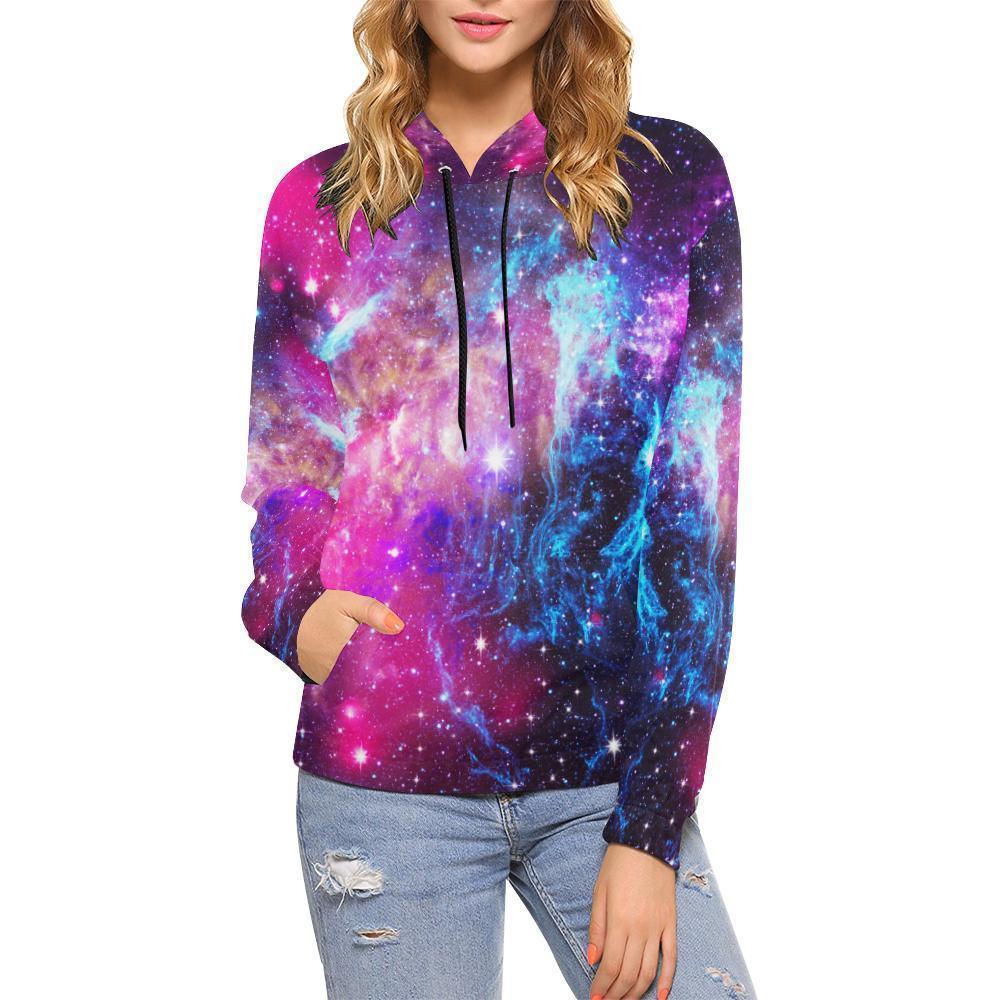 Purple Galaxy Space Blue Stardust Print Women's Pullover Hoodie