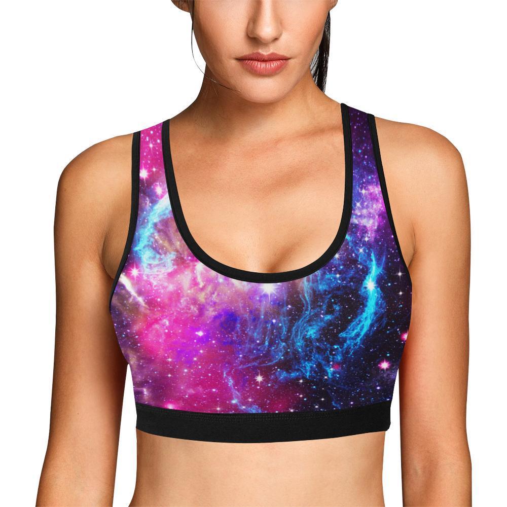 Purple Galaxy Space Blue Stardust Print Women's Sports Bra