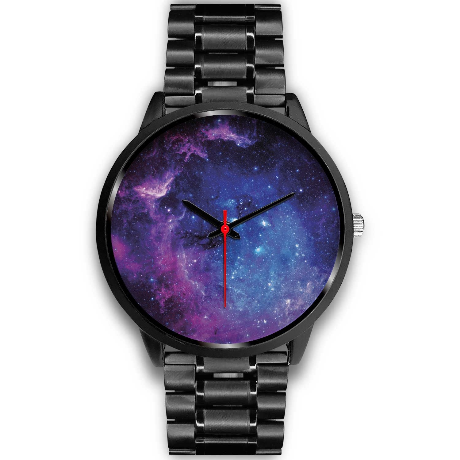 Purple Galaxy Space Blue Starfield Print Black Watch