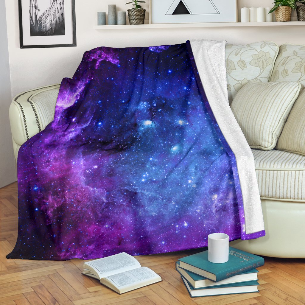 Purple Galaxy Space Blue Starfield Print Blanket