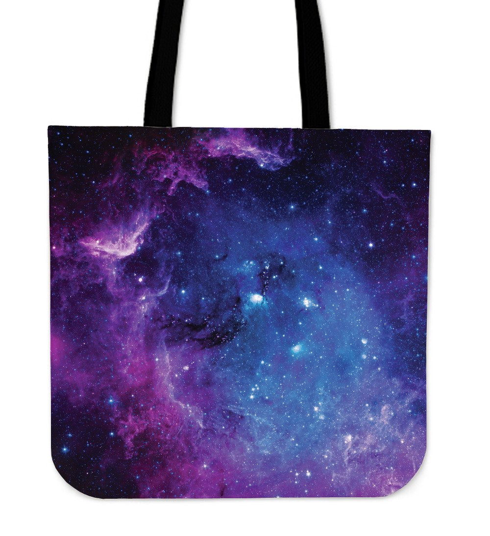 Purple Galaxy Space Blue Starfield Print Canvas Tote Bag