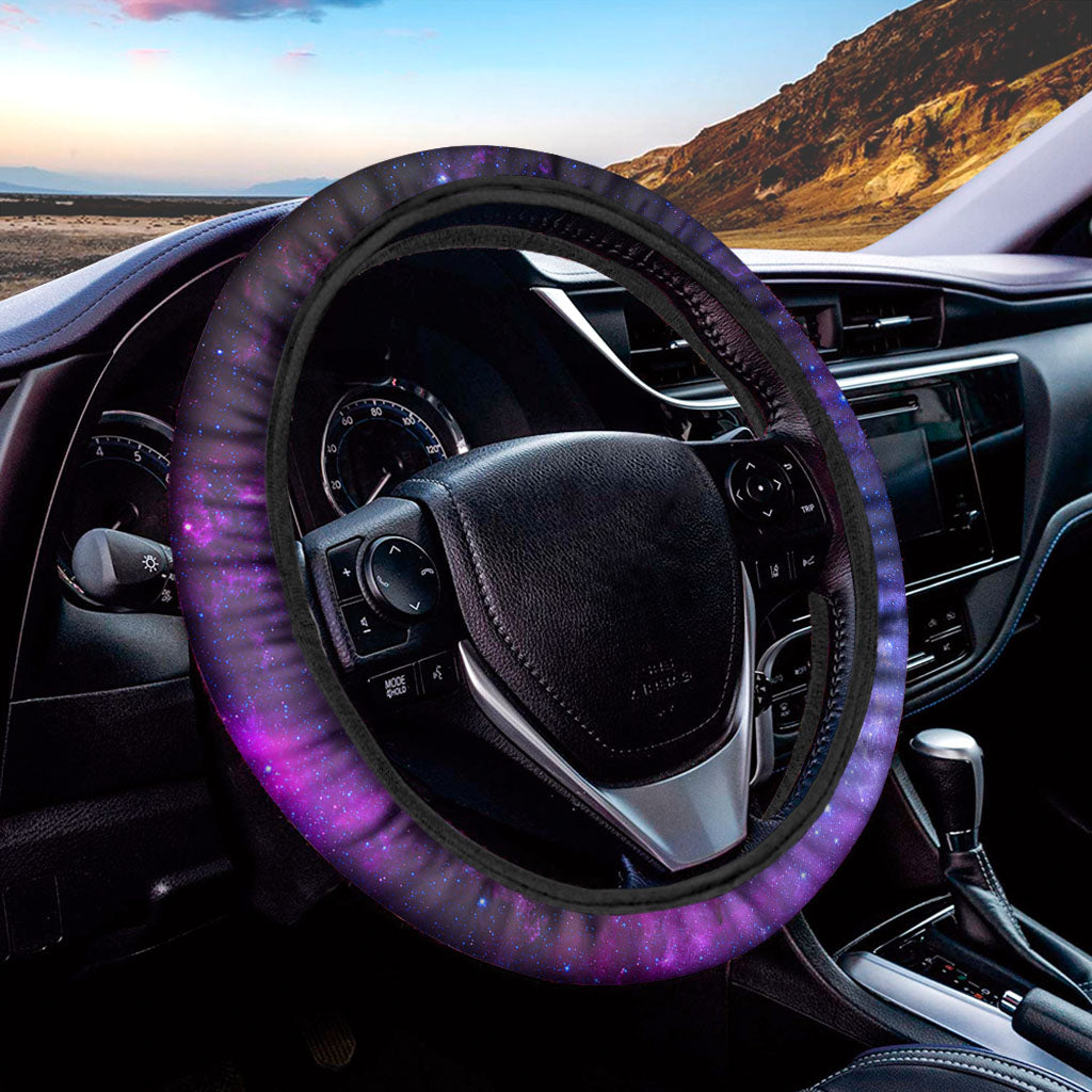 Purple Galaxy Space Blue Starfield Print Car Steering Wheel Cover