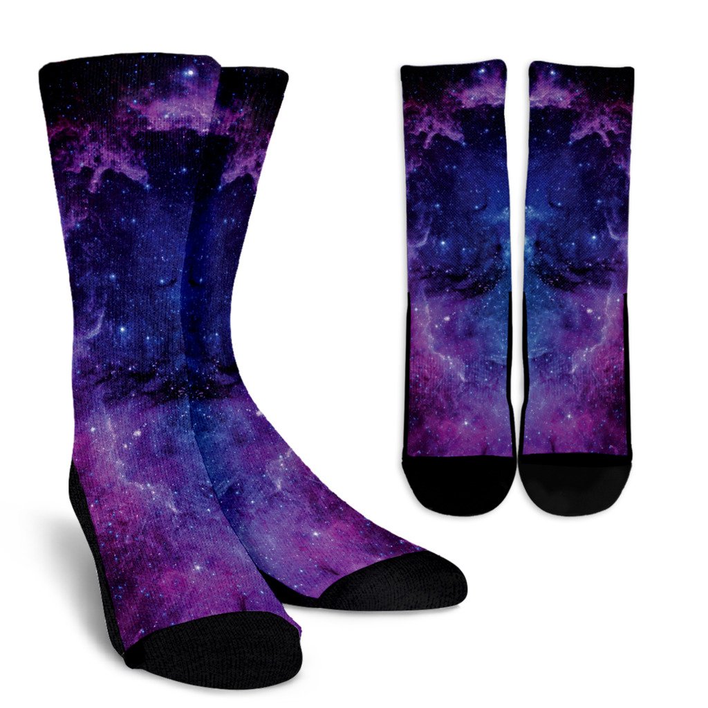 Purple Galaxy Space Blue Starfield Print Crew Socks