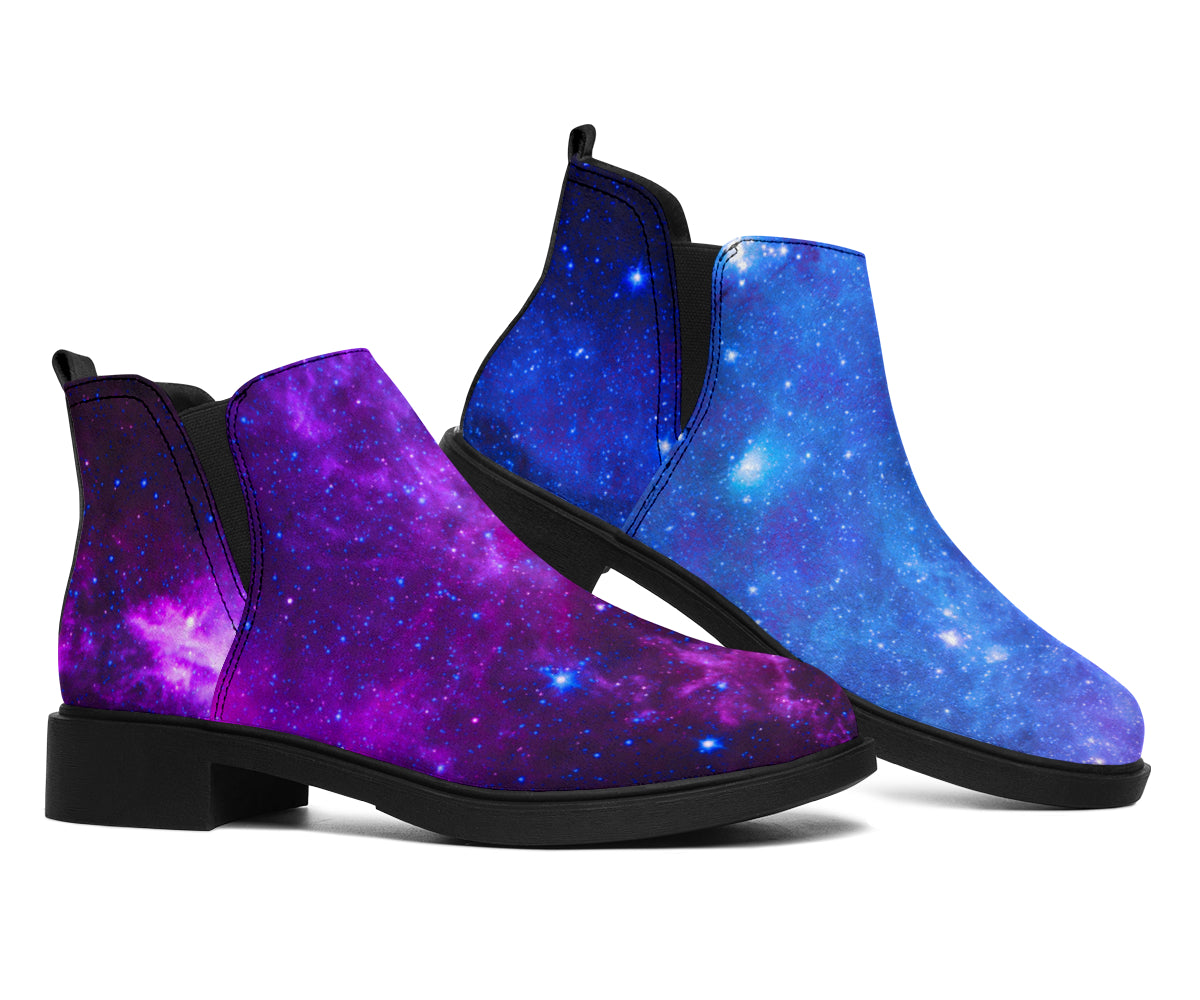 Purple Galaxy Space Blue Starfield Print Flat Ankle Boots