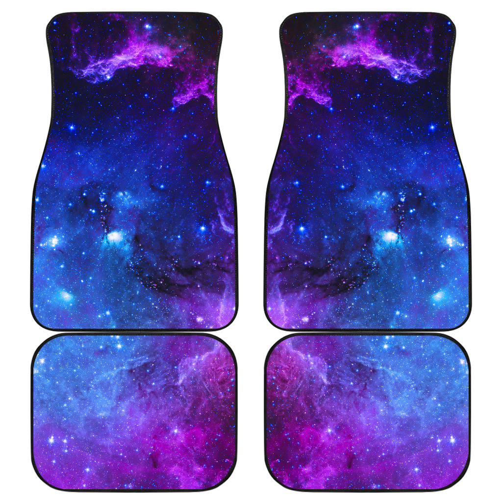 Purple Galaxy Space Blue Starfield Print Front and Back Car Floor Mats