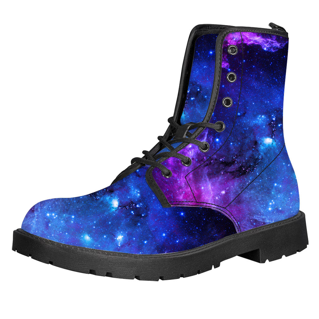 Purple Galaxy Space Blue Starfield Print Leather Boots