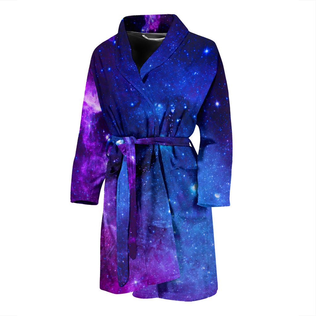 Purple Galaxy Space Blue Starfield Print Men's Bathrobe