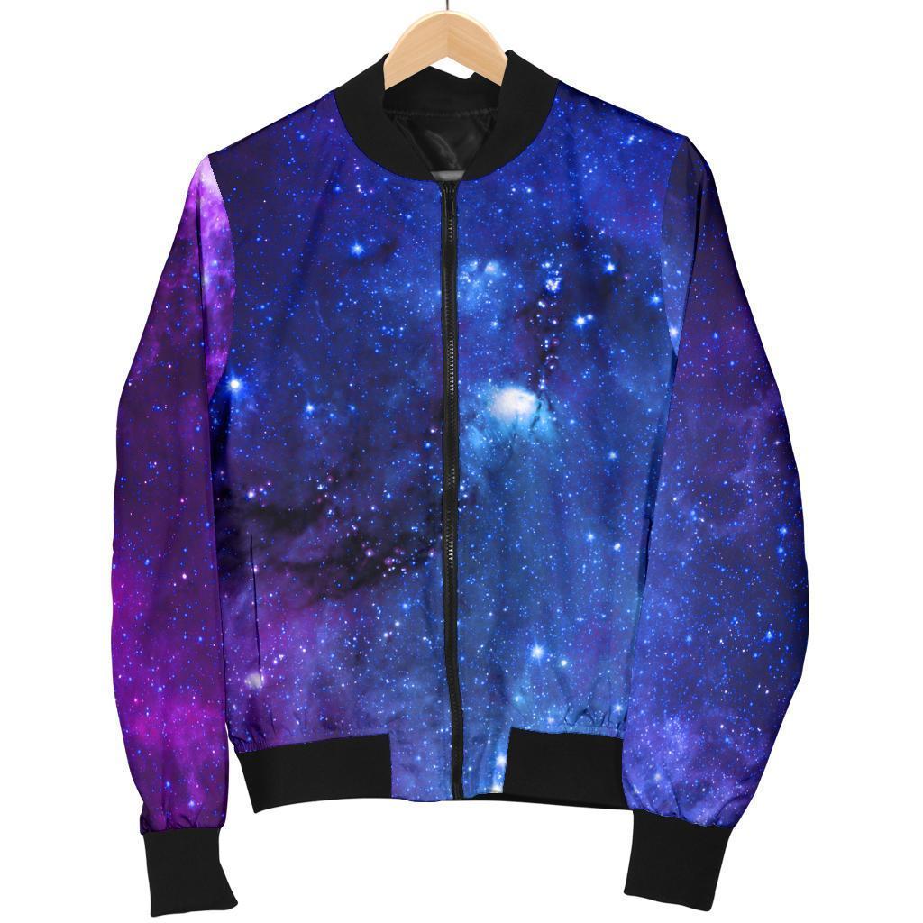 Purple Galaxy Space Blue Starfield Print Men's Bomber Jacket