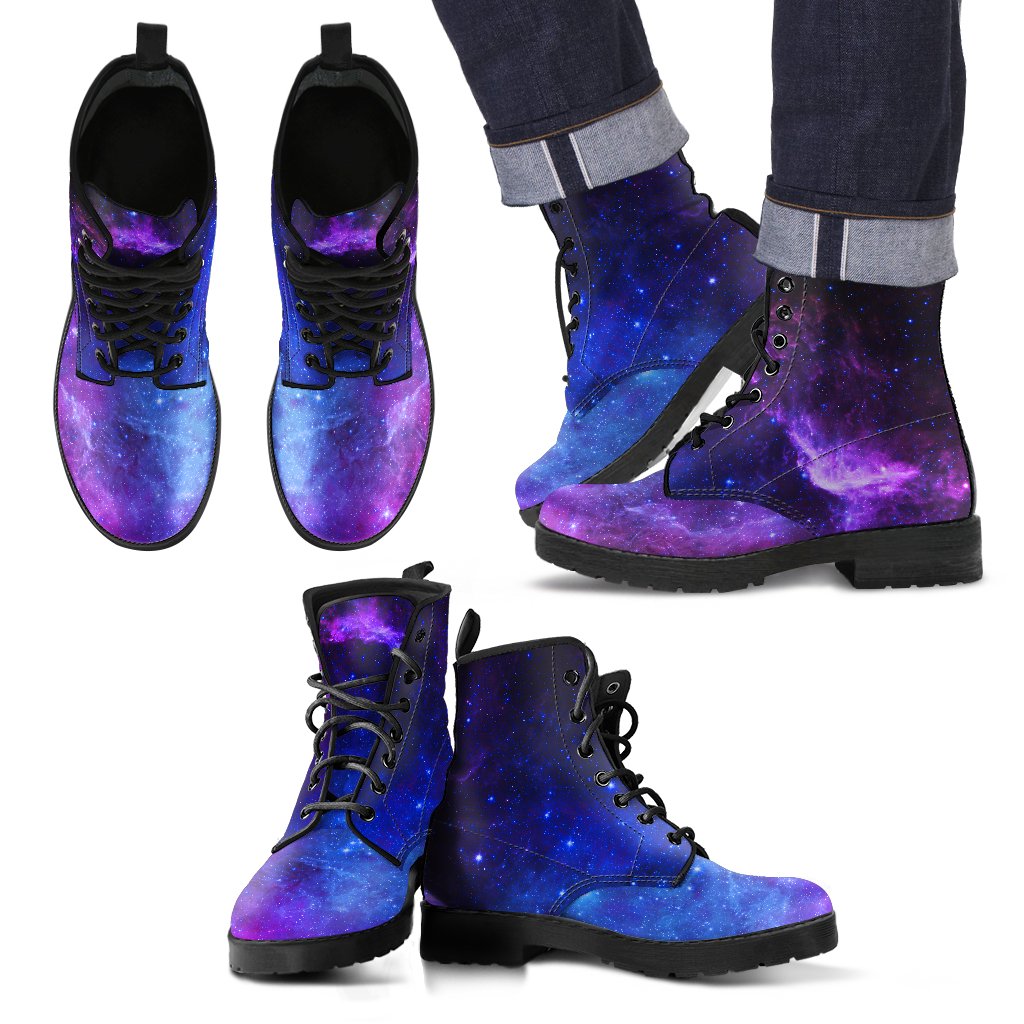 Purple Galaxy Space Blue Starfield Print Men's Boots