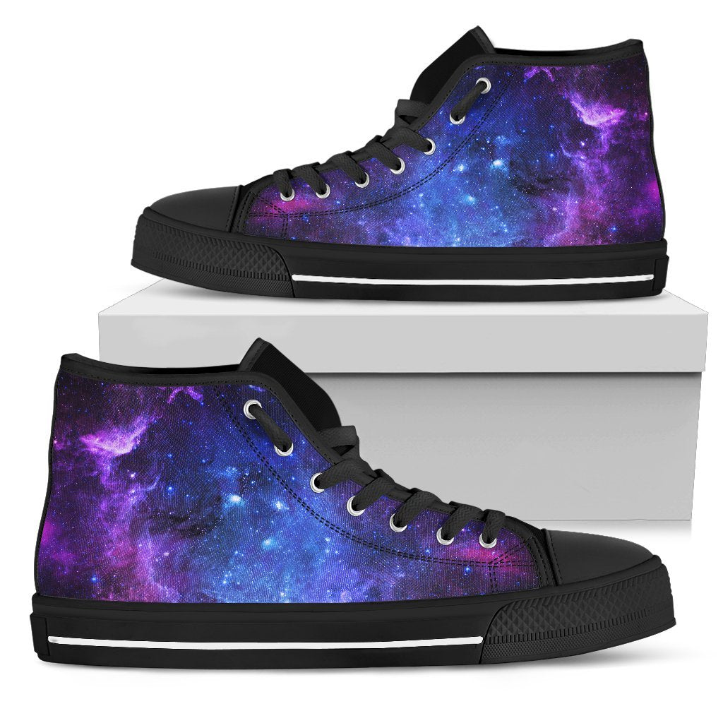 Purple Galaxy Space Blue Starfield Print Men's High Top Shoes