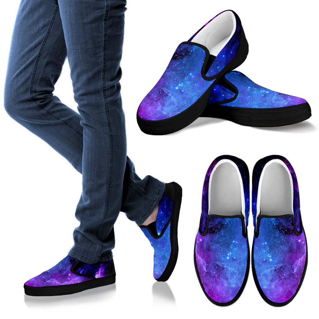 Purple Galaxy Space Blue Starfield Print Men's Slip On Shoes