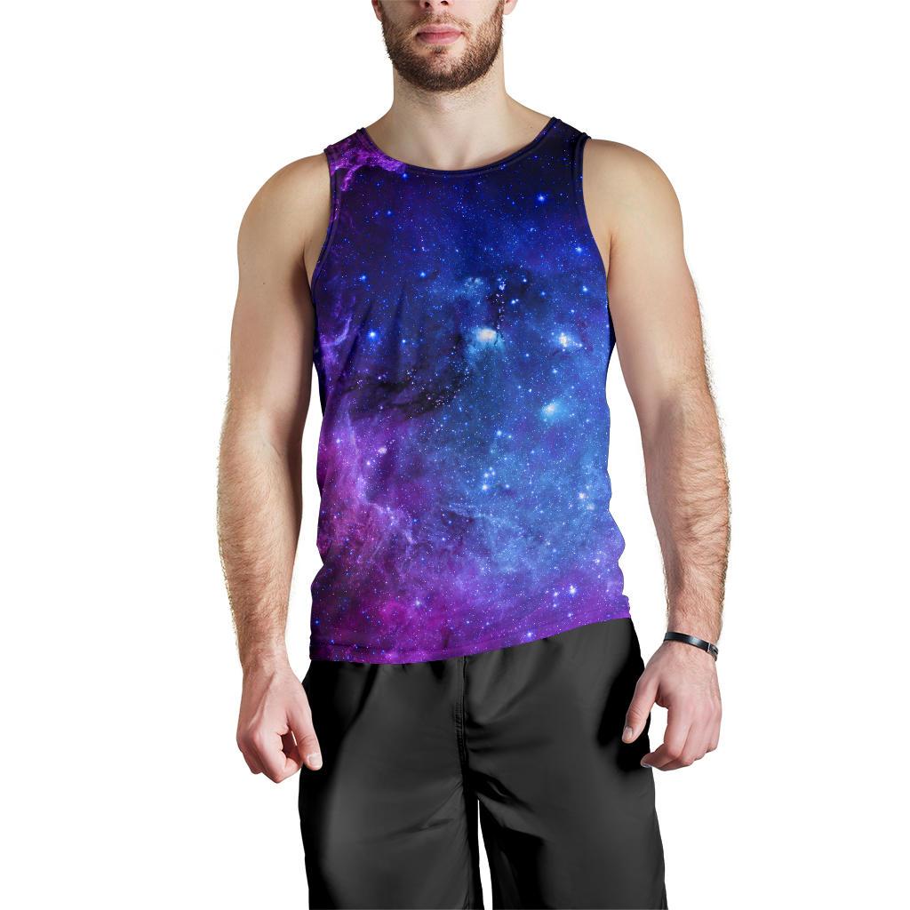 Purple Galaxy Space Blue Starfield Print Men's Tank Top