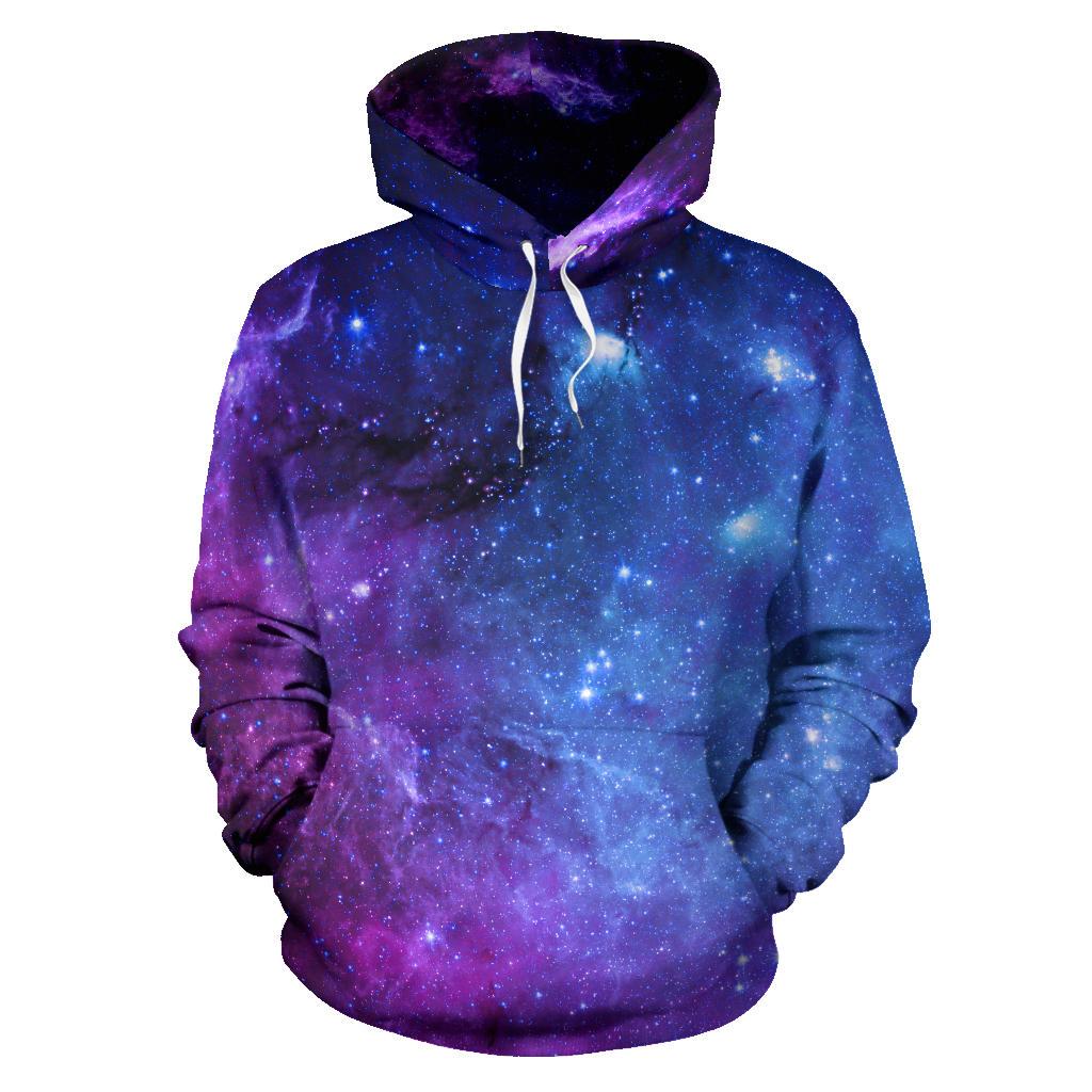 Purple Galaxy Space Blue Starfield Print Pullover Hoodie