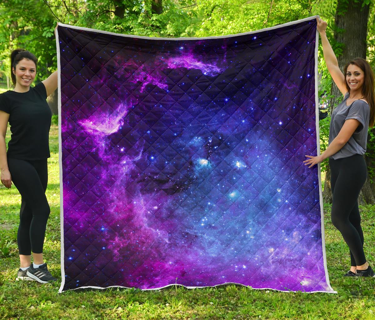 Purple Galaxy Space Blue Starfield Print Quilt