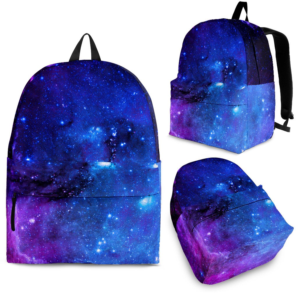 Purple Galaxy Space Blue Starfield Print School Backpack