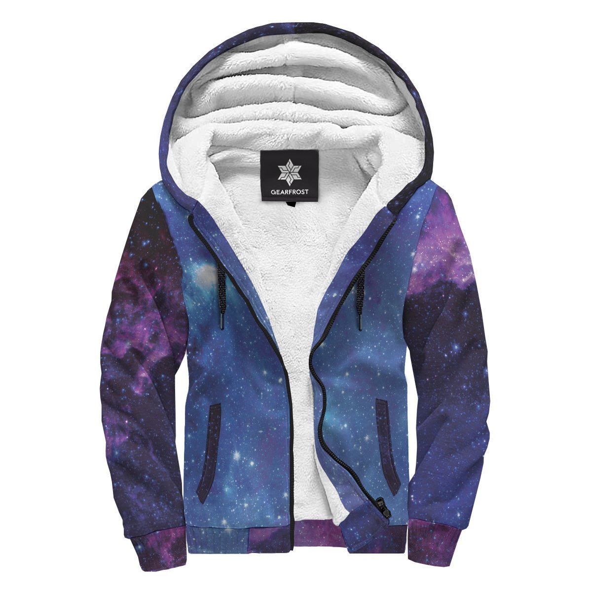 Purple Galaxy Space Blue Starfield Print Sherpa Lined Fleece Hoodie