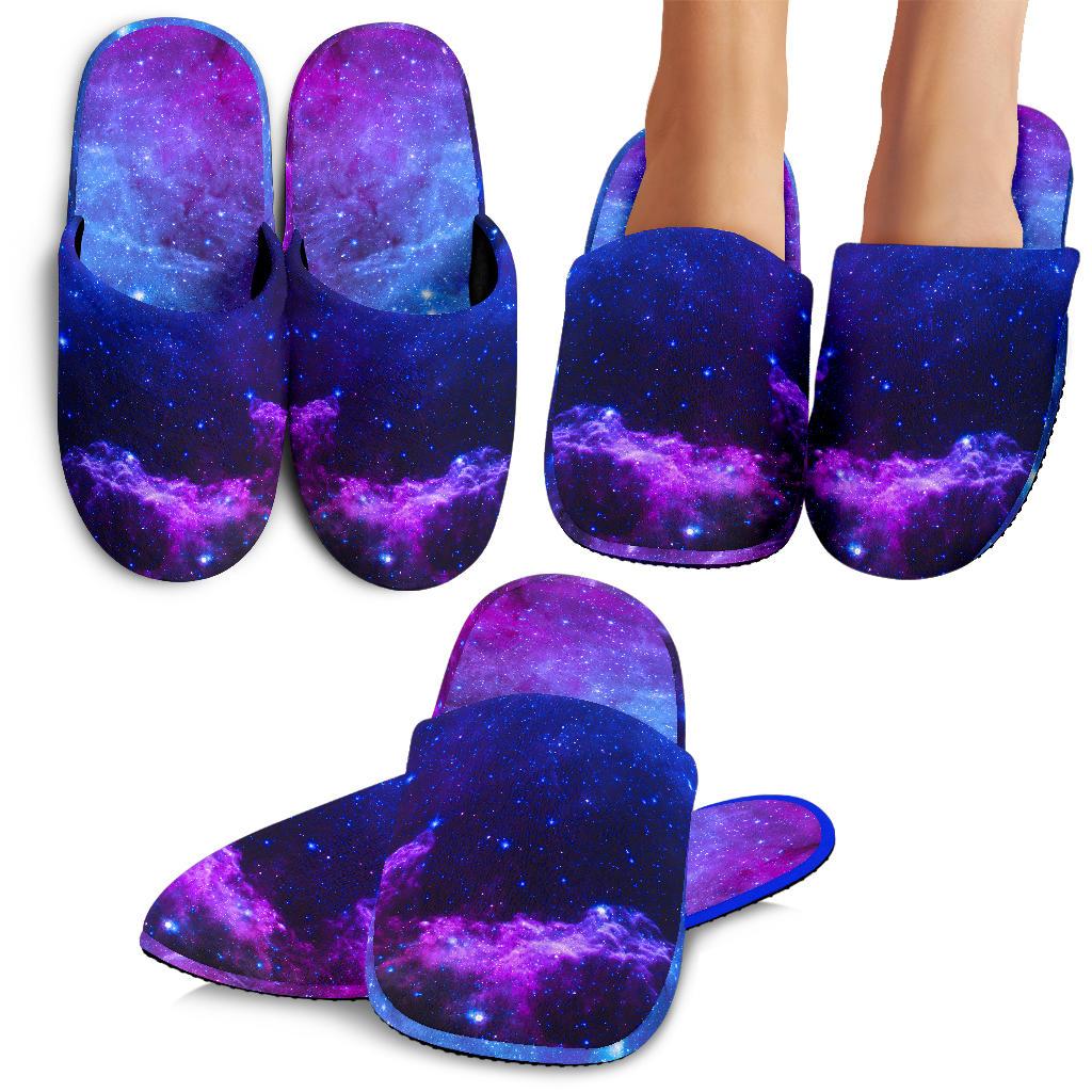 Purple Galaxy Space Blue Starfield Print Slippers