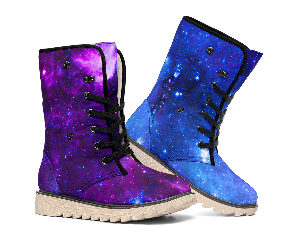 Purple Galaxy Space Blue Starfield Print Winter Boots