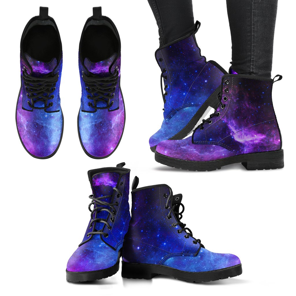 Purple Galaxy Space Blue Starfield Print Women's Boots