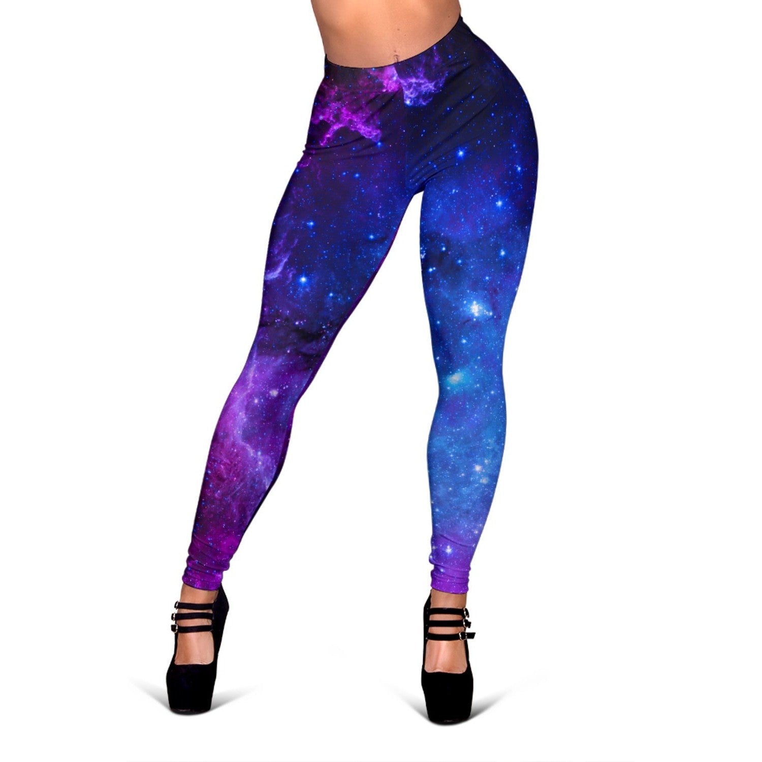 Purple Galaxy Space Blue Starfield Print Women's Leggings