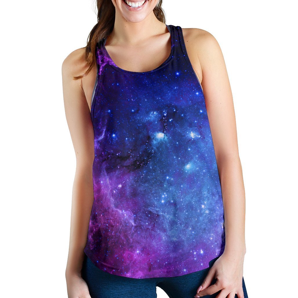 Purple Galaxy Space Blue Starfield Print Women's Racerback Tank Top