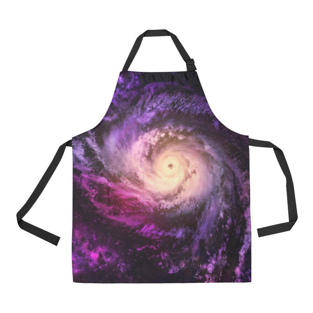 Purple Galaxy Space Spiral Cloud Print Bib Apron With Pockets