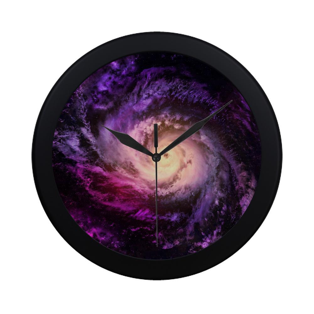 Purple Galaxy Space Spiral Cloud Print Black Wall Clock