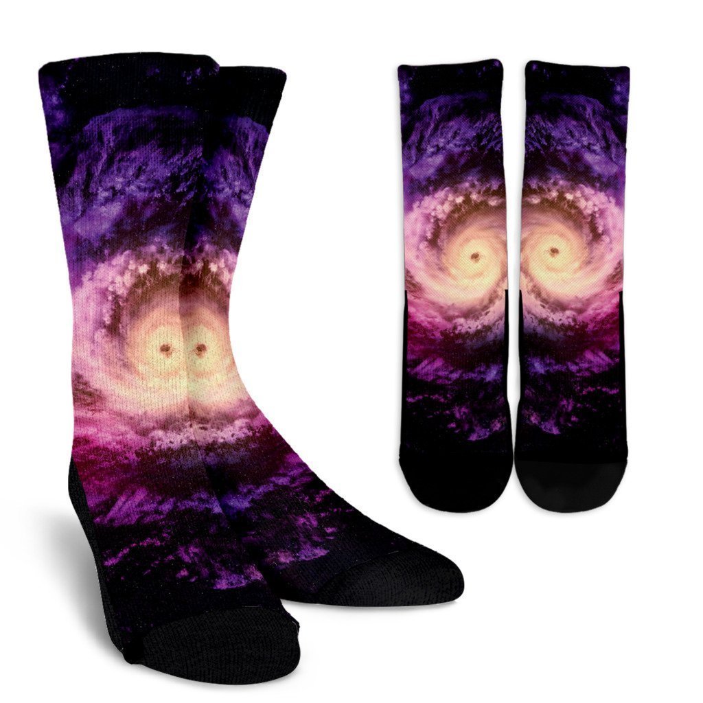 Purple Galaxy Space Spiral Cloud Print Crew Socks