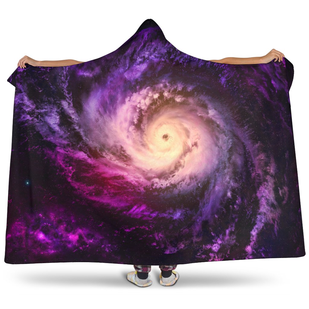 Purple Galaxy Space Spiral Cloud Print Hooded Blanket